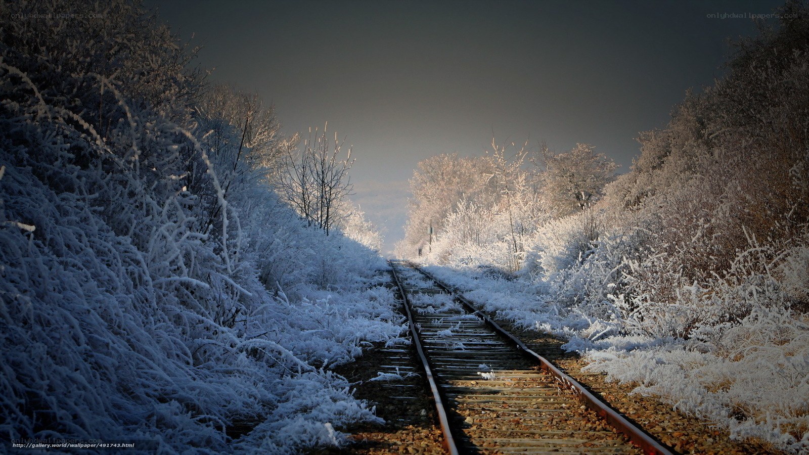 frost-covered railway in winter