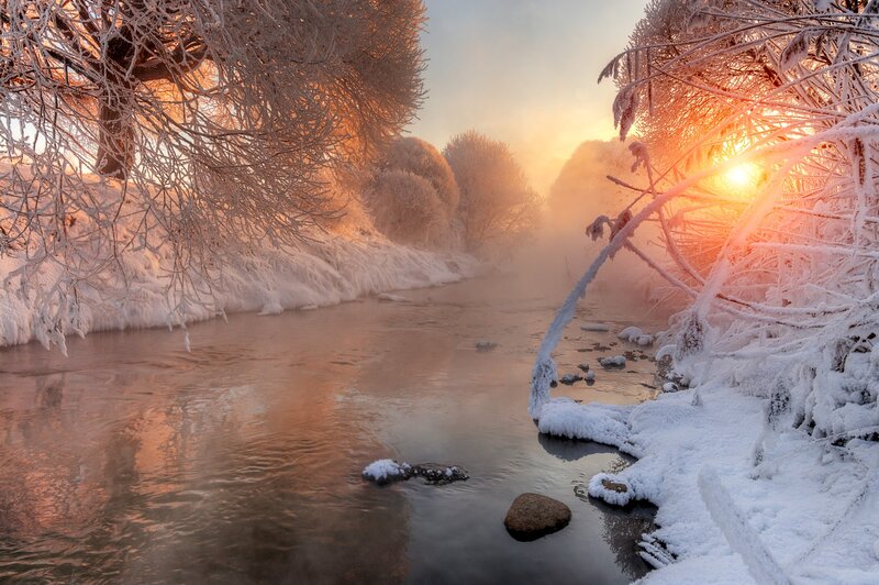 Frost-covered River — White, Serene, Winter