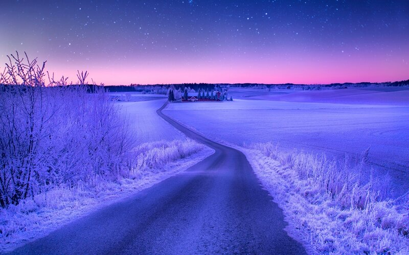Frost-covered Road at Night