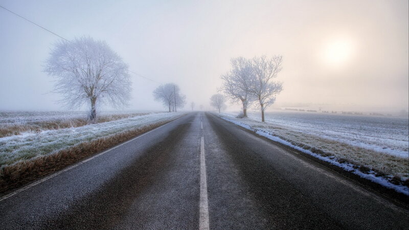 Frost-covered Road — White, Serene, Winter, Photograph