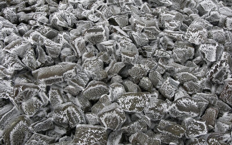 frost-covered rocks pile