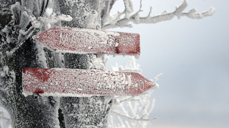 Frost-covered Signpost