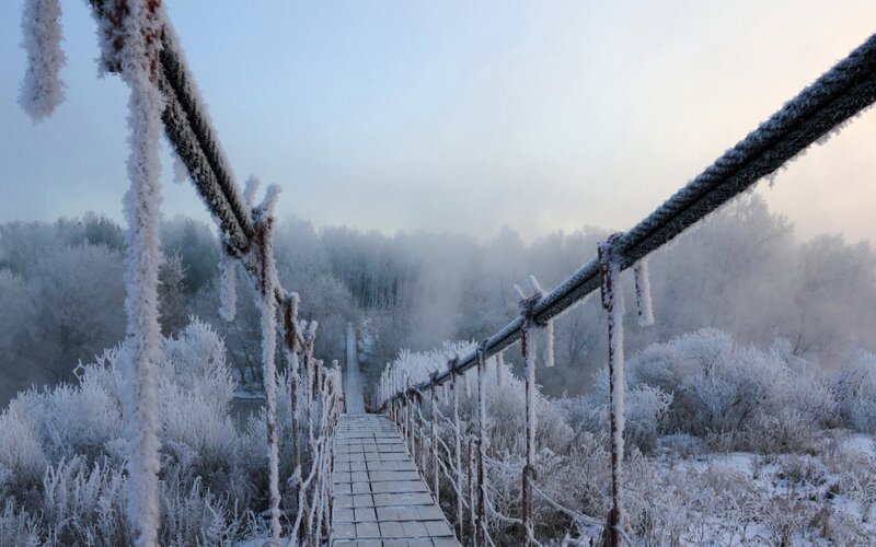 Frost-covered Suspension Bridge — White