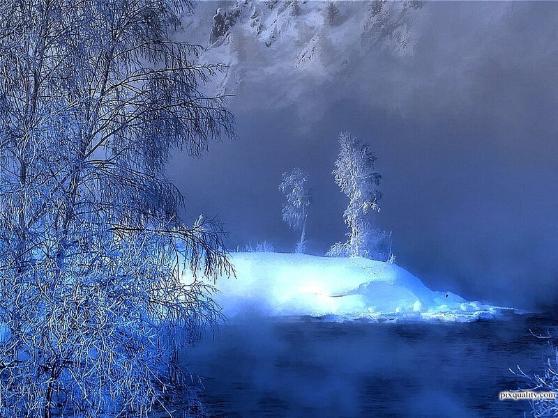 Frost-covered Trees on Island — Blue
