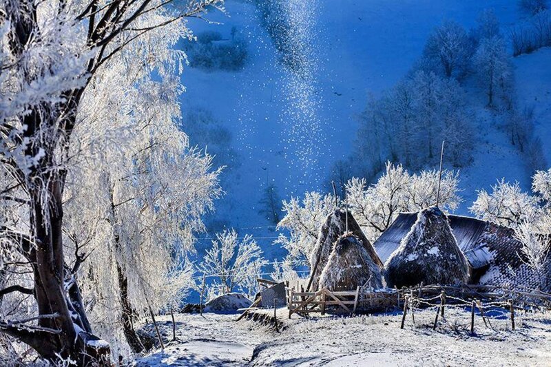 Frost-covered Village — Blue
