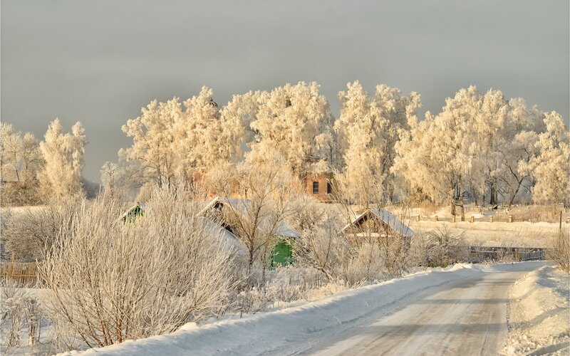 Frost-covered Village — White, Serene, Winter
