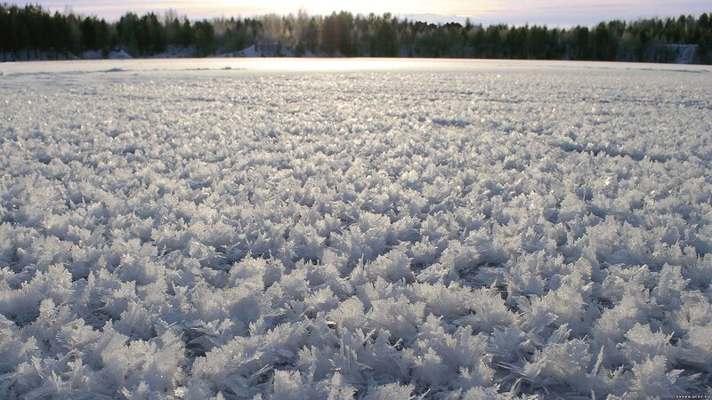 frost crystals on frozen lake