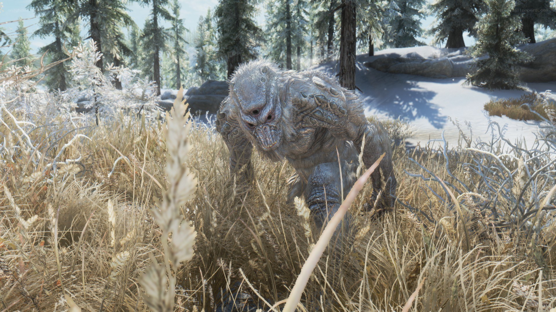 Frost giant in snowy forest