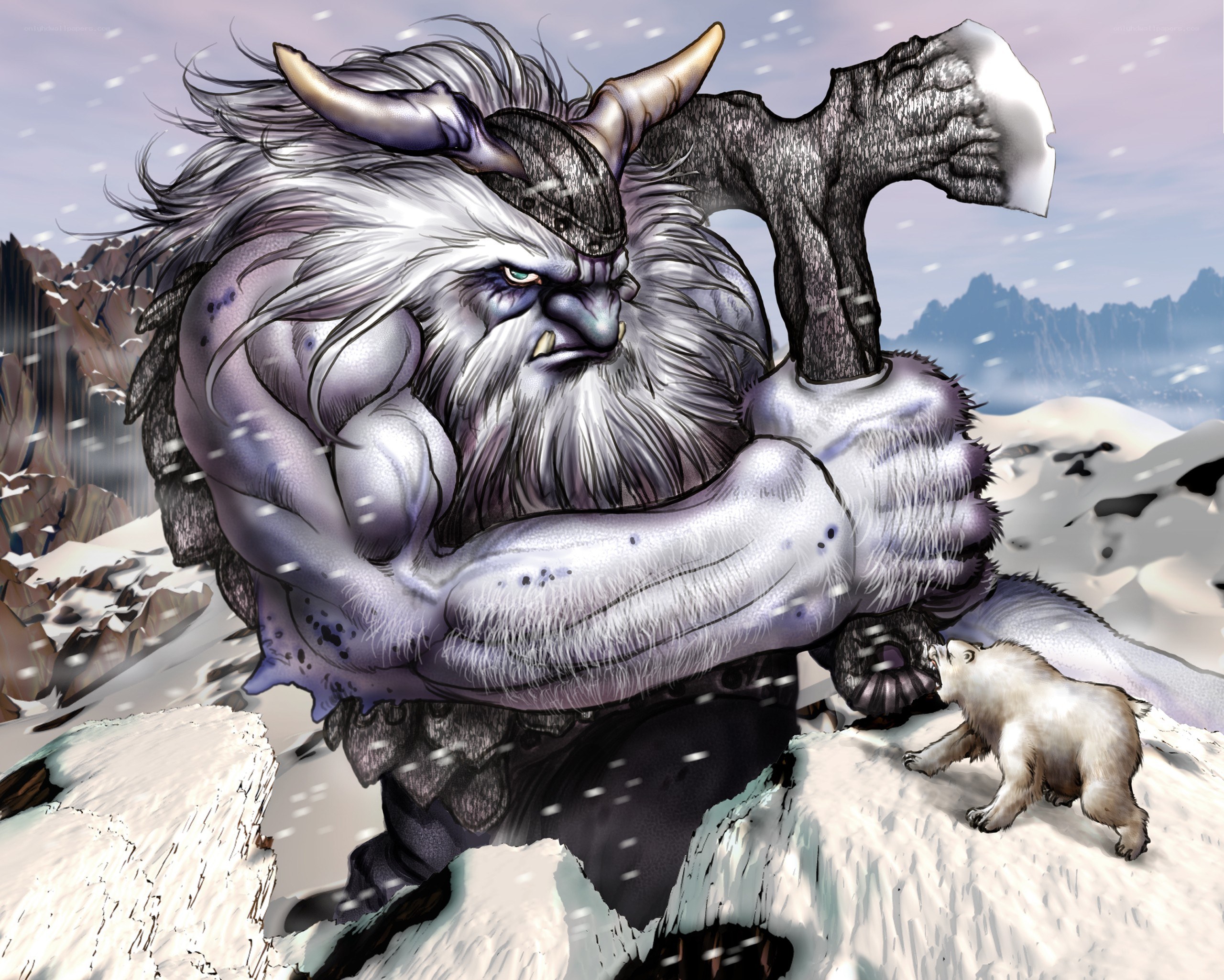 frost giant in snowy mountains