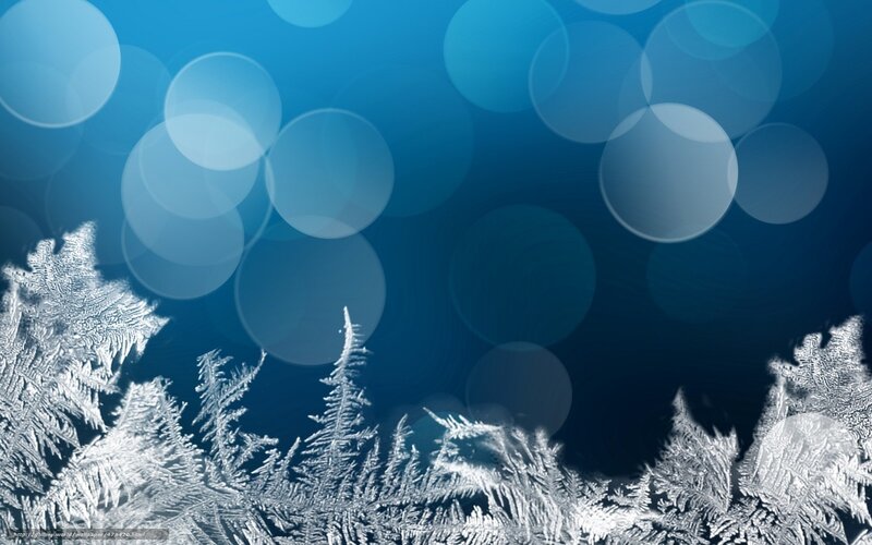 Frost Patterns on Glass — Blue, Calm, Winter, Photograph, Bokeh Lights