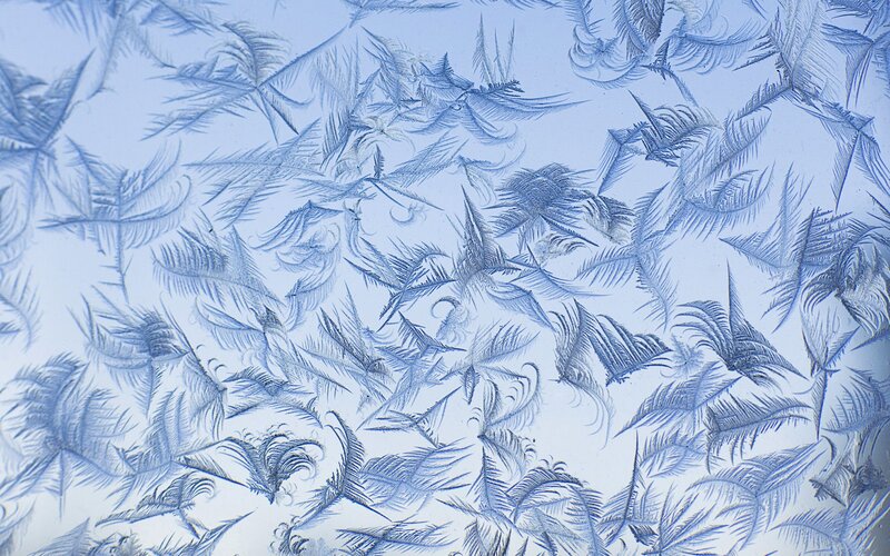 Frost Patterns on Glass — Blue, Calm, Winter, Photograph, Ice
