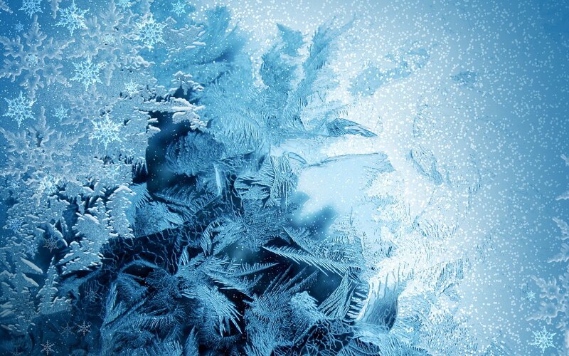 Frost Patterns on Glass — Blue, Cold, Winter, Digital Art, Snowflakes, Ice Crystals
