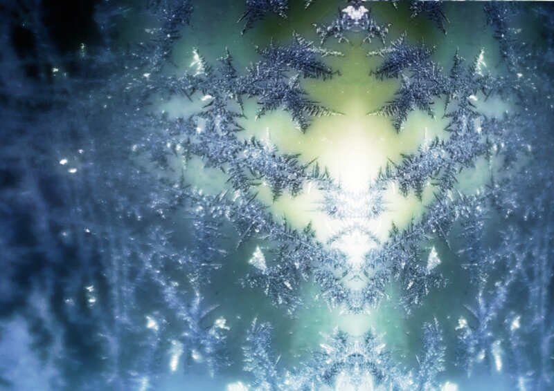 Frost Patterns on Glass — Blue, Cold, Winter, Photograph, Ice Crystals, Light Source