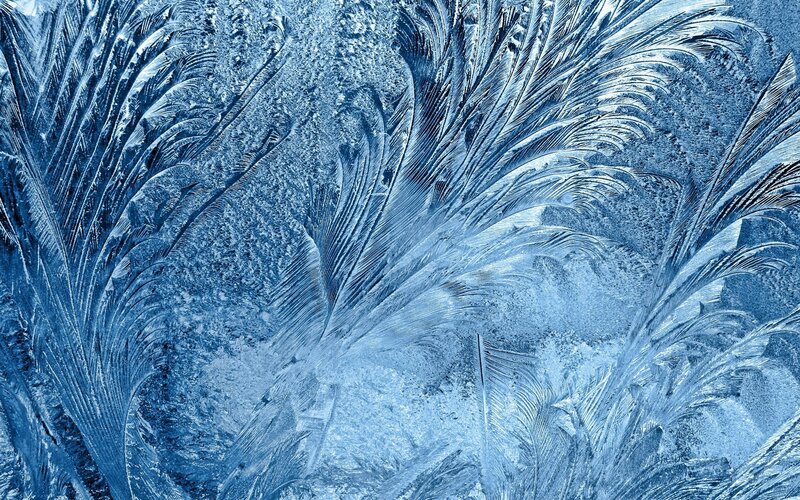 Frost Patterns on Glass — Blue, Cold, Winter, Photograph, Ice