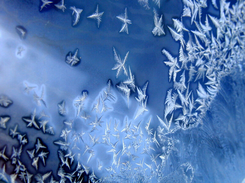 Frost Patterns on Glass — Blue, Cold, Winter, Photograph, Ice, Window, Crystals, White