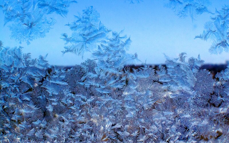 Frost Patterns on Glass — Blue, Cold, Winter