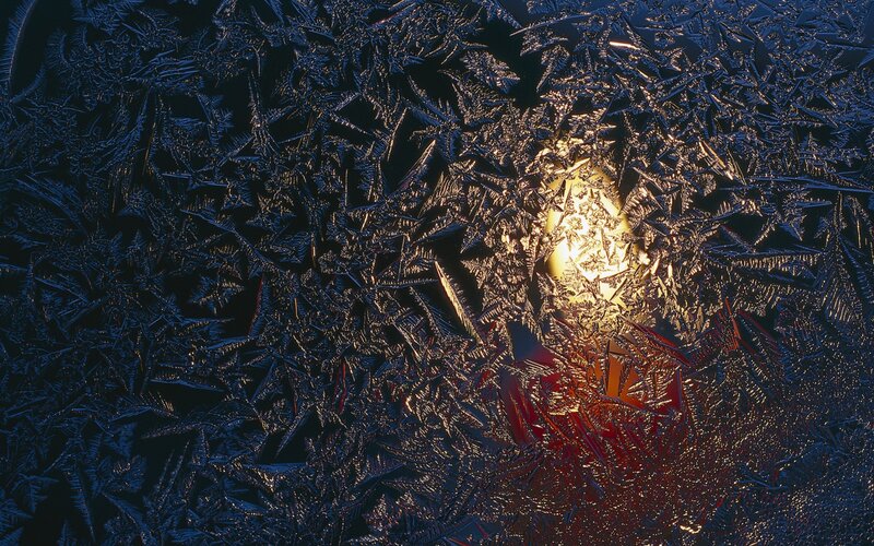 Frost Patterns on Glass — Blue, Dramatic, Night, Photograph, Light Source