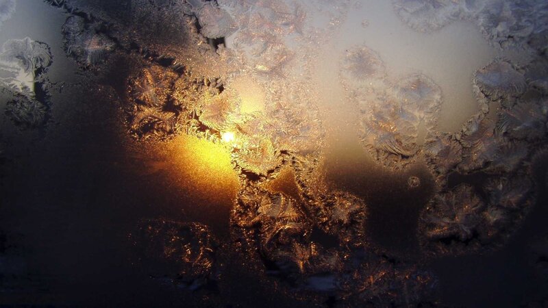 Frost Patterns on Glass — Gold, Dramatic, Morning, Photograph, Sunlight
