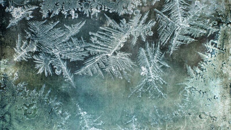 Frost Patterns on Glass — White, Cold, Winter, Photograph, Ice Crystals, Glass Surface
