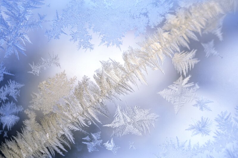 Frost Patterns on Glass — White, Cold, Winter, Photograph, Ice Crystals, Window, Snowflakes
