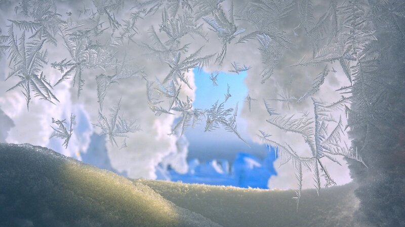 Frost Patterns on Glass — White, Cold, Winter, Photograph, Snow