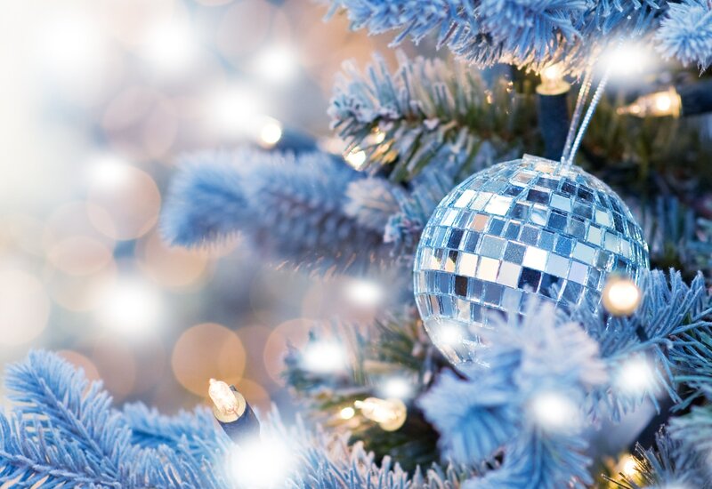 Frosted Christmas Tree — Blue, Festive, Winter