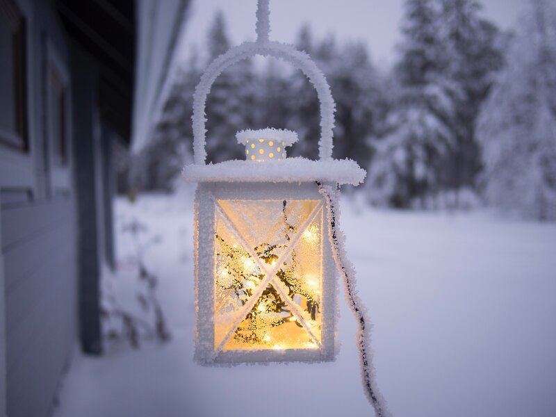 frosted lantern in winter
