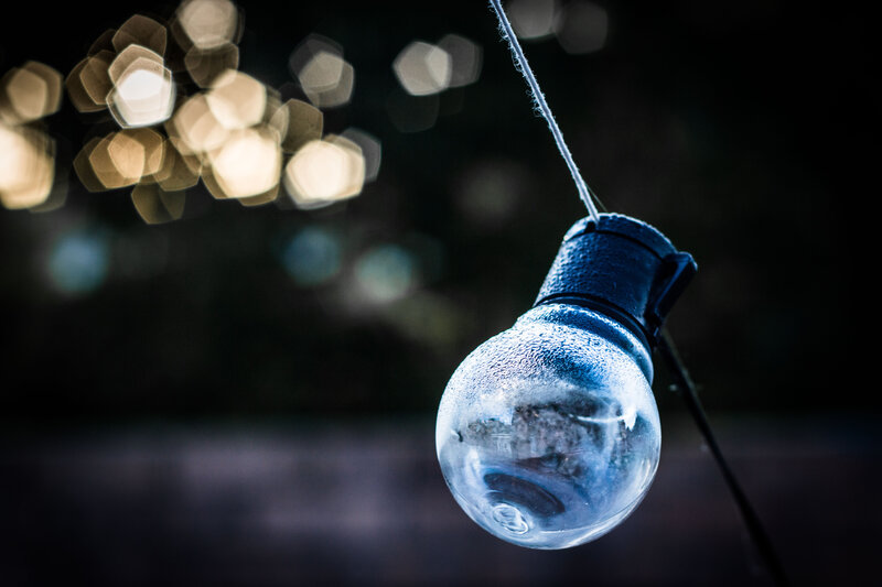 Frosted light bulb hanging