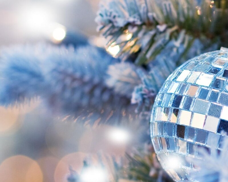 frosted tree with disco ball