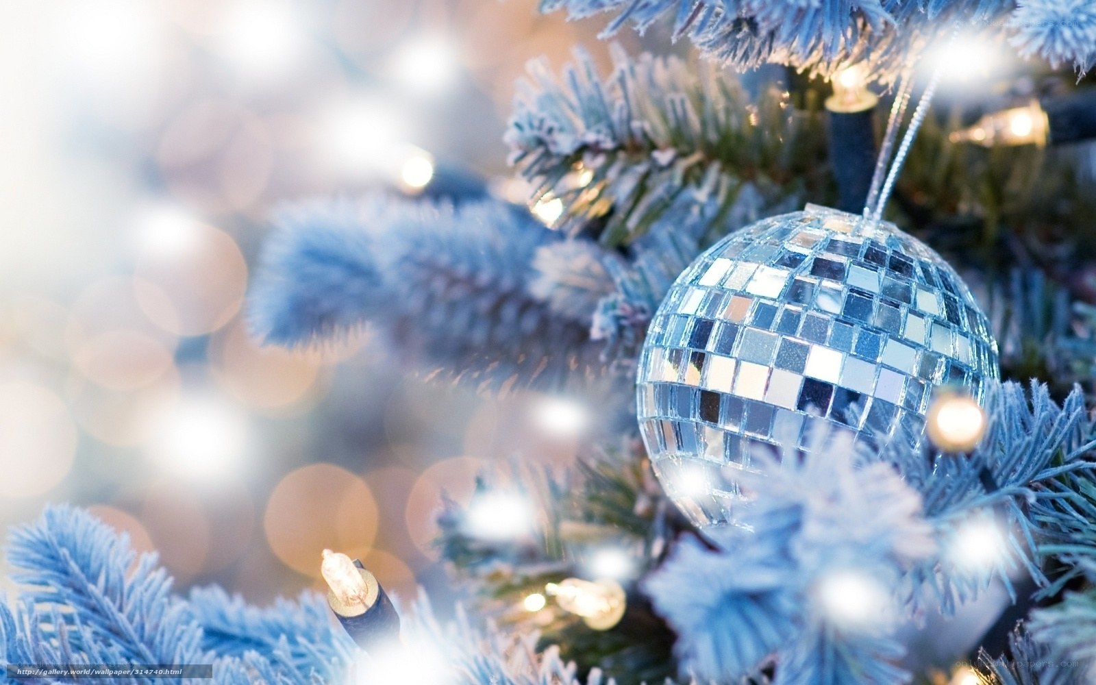 frosted tree with disco ball