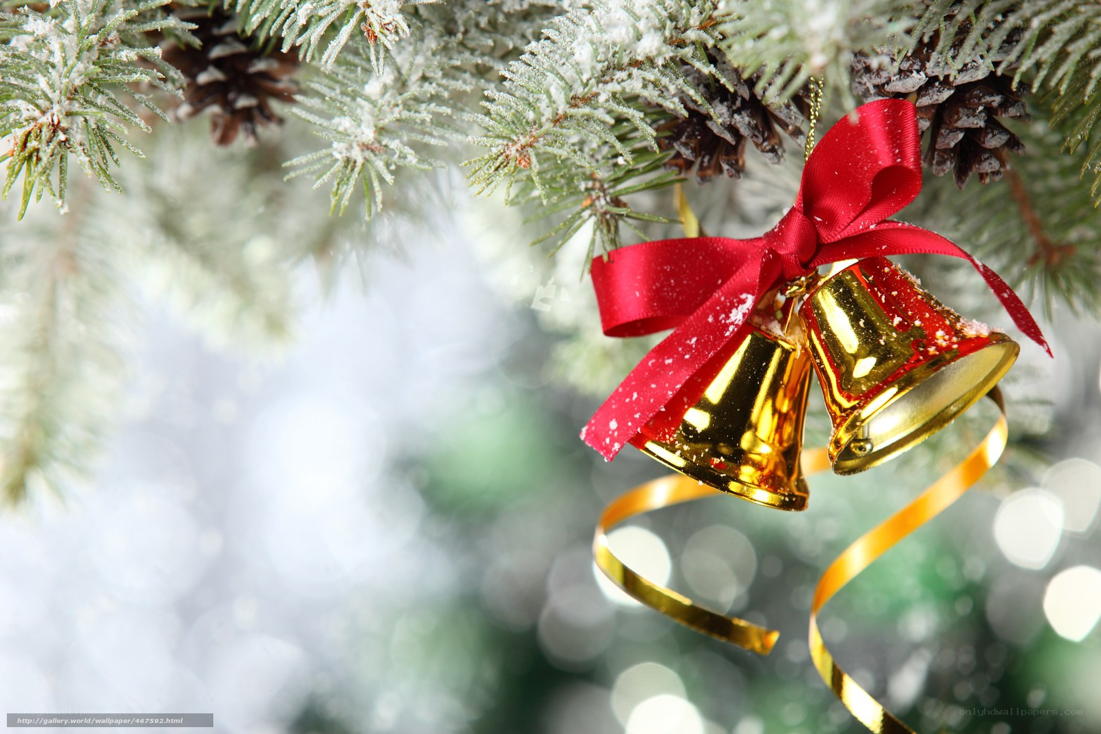 Frosted tree with golden bells
