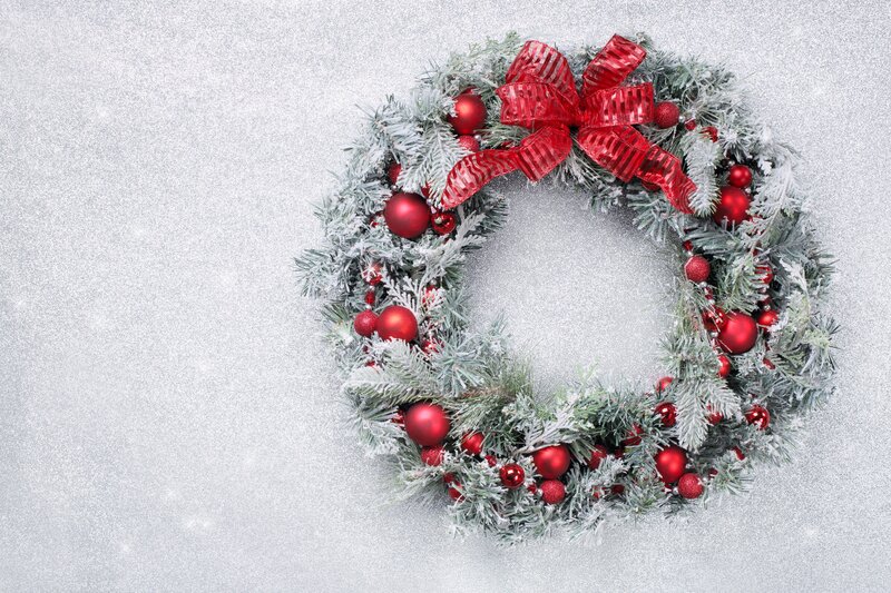 Frosted Wreath with Red Ornaments