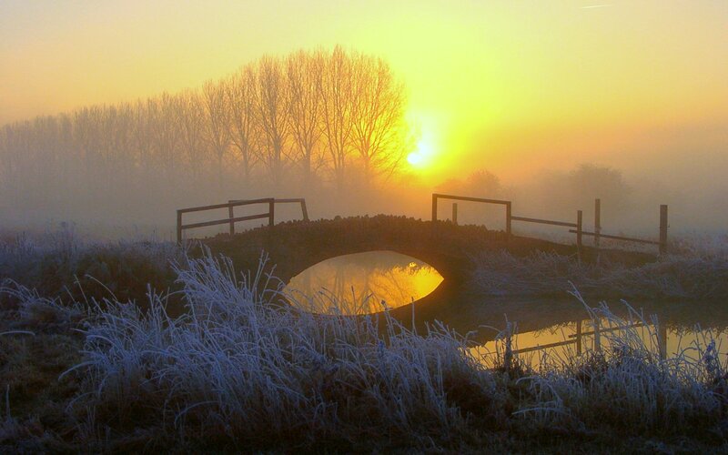Frosty Bridge at Sunrise — Yellow