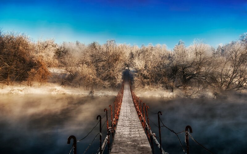 Frosty Bridge over River
