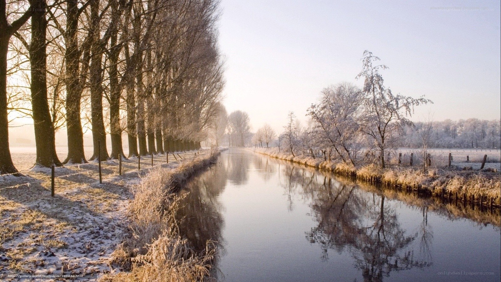 Frosty canal at sunrise