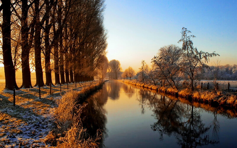 Frosty Canal at Sunrise — Blue