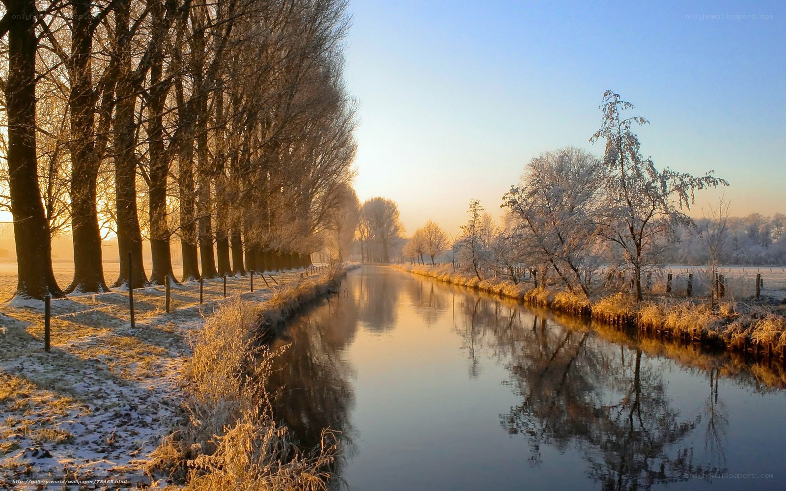 Frosty canal at sunrise