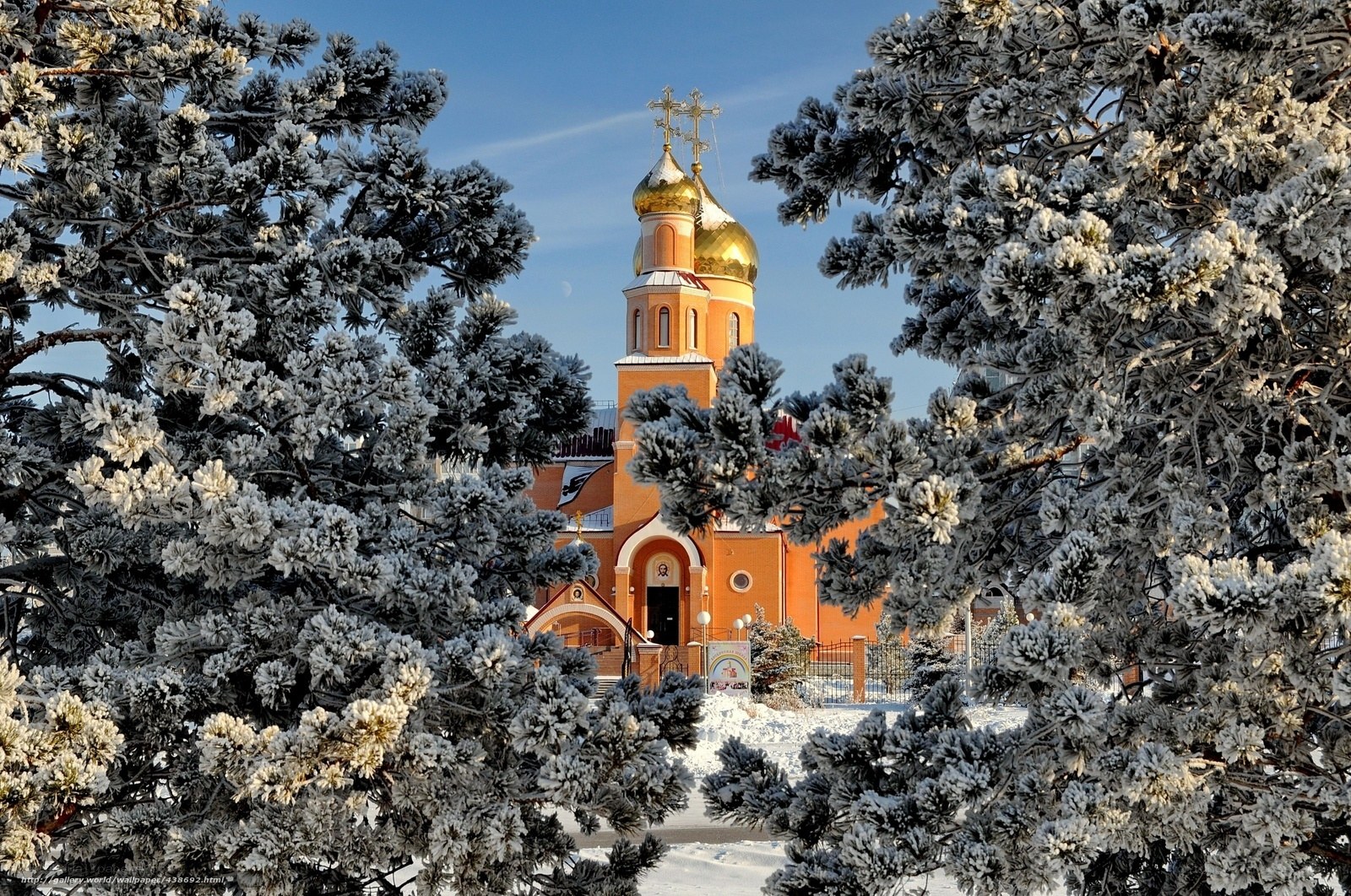 Frosty church in winter