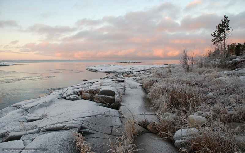 Frosty coastal sunset