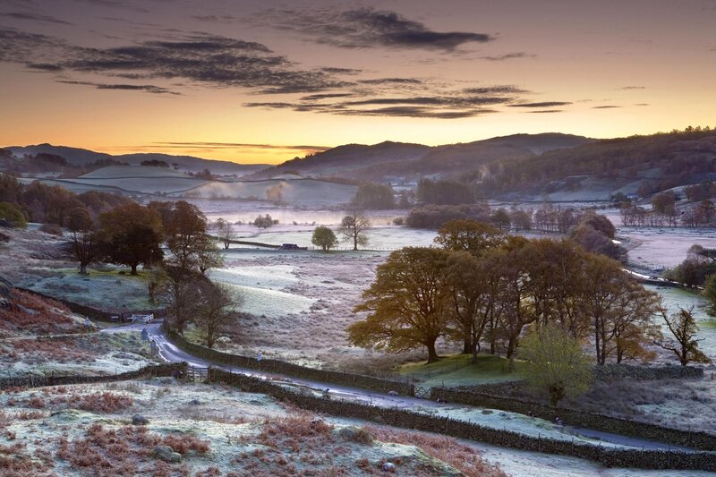 frosty dawn in the countryside