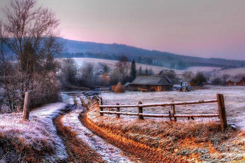 Frosty Farm at Dawn — White