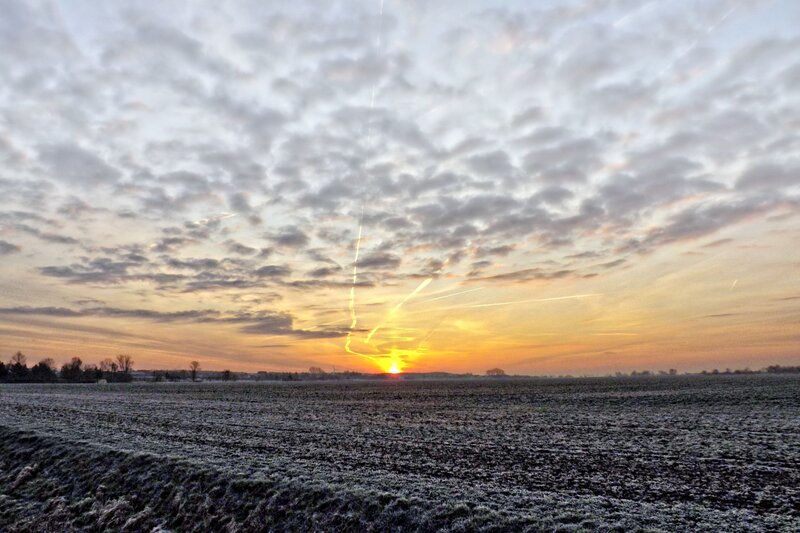 Frosty field at sunrise