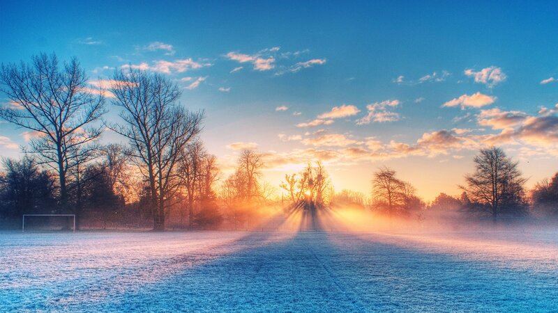 Frosty Field at Sunrise — Blue, Serene, Winter