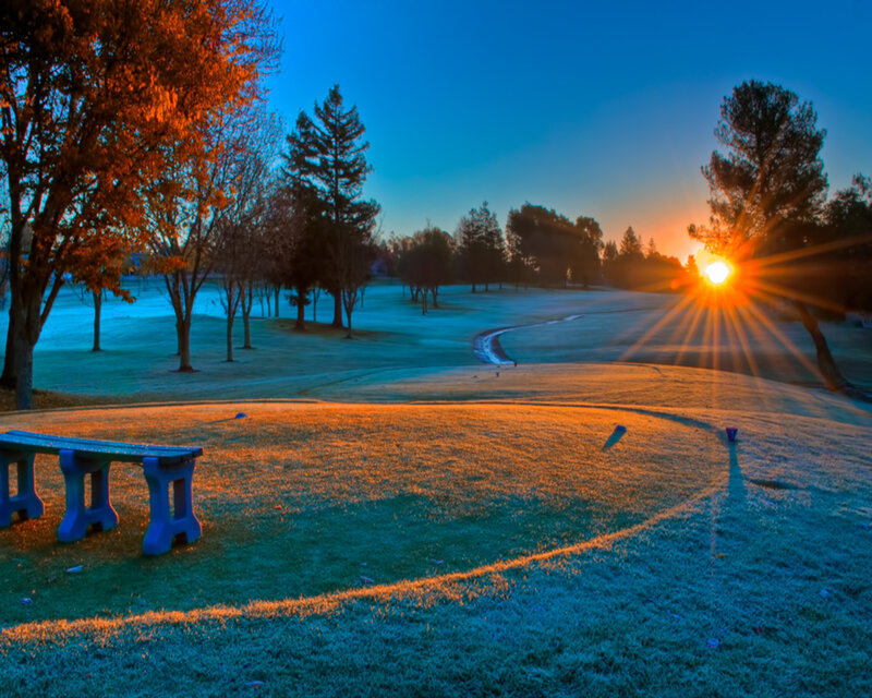 Frosty Golf Course at Sunrise — Blue, Serene