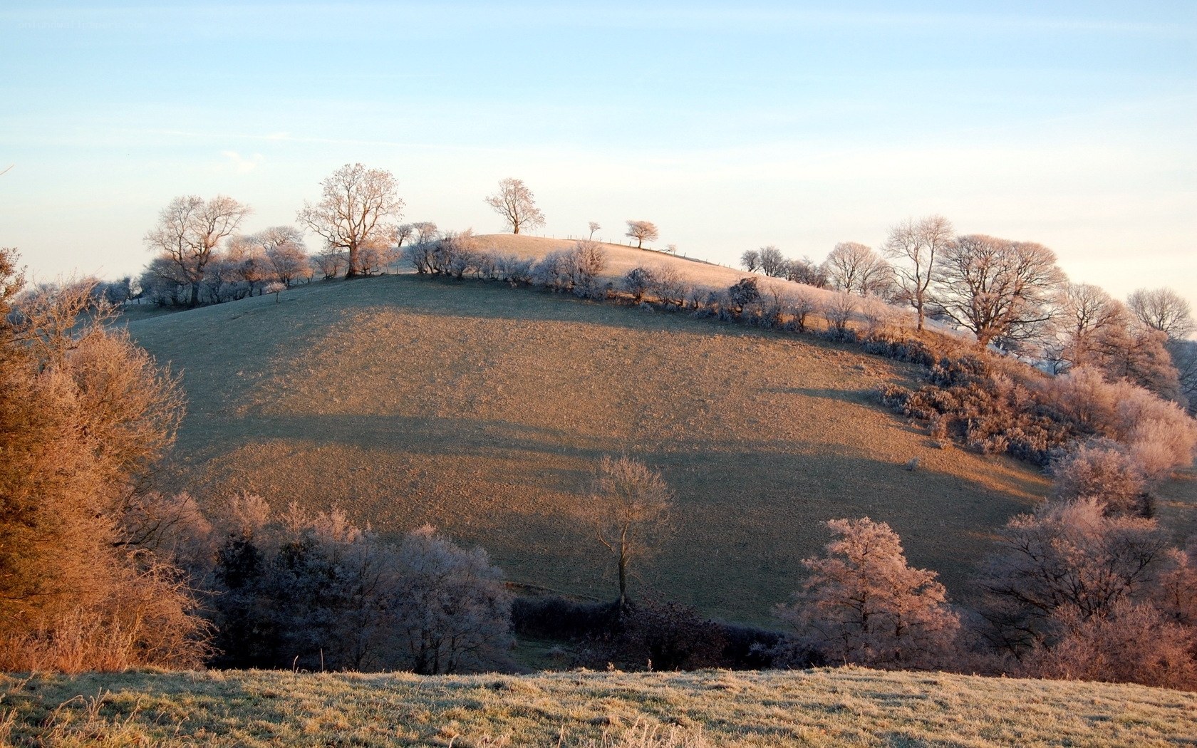 Frosty hill at sunrise