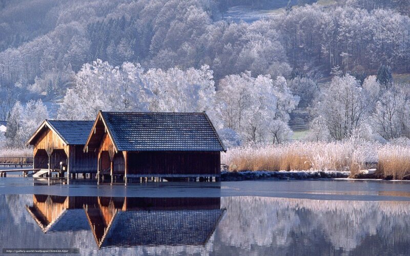 Frosty lake house reflection