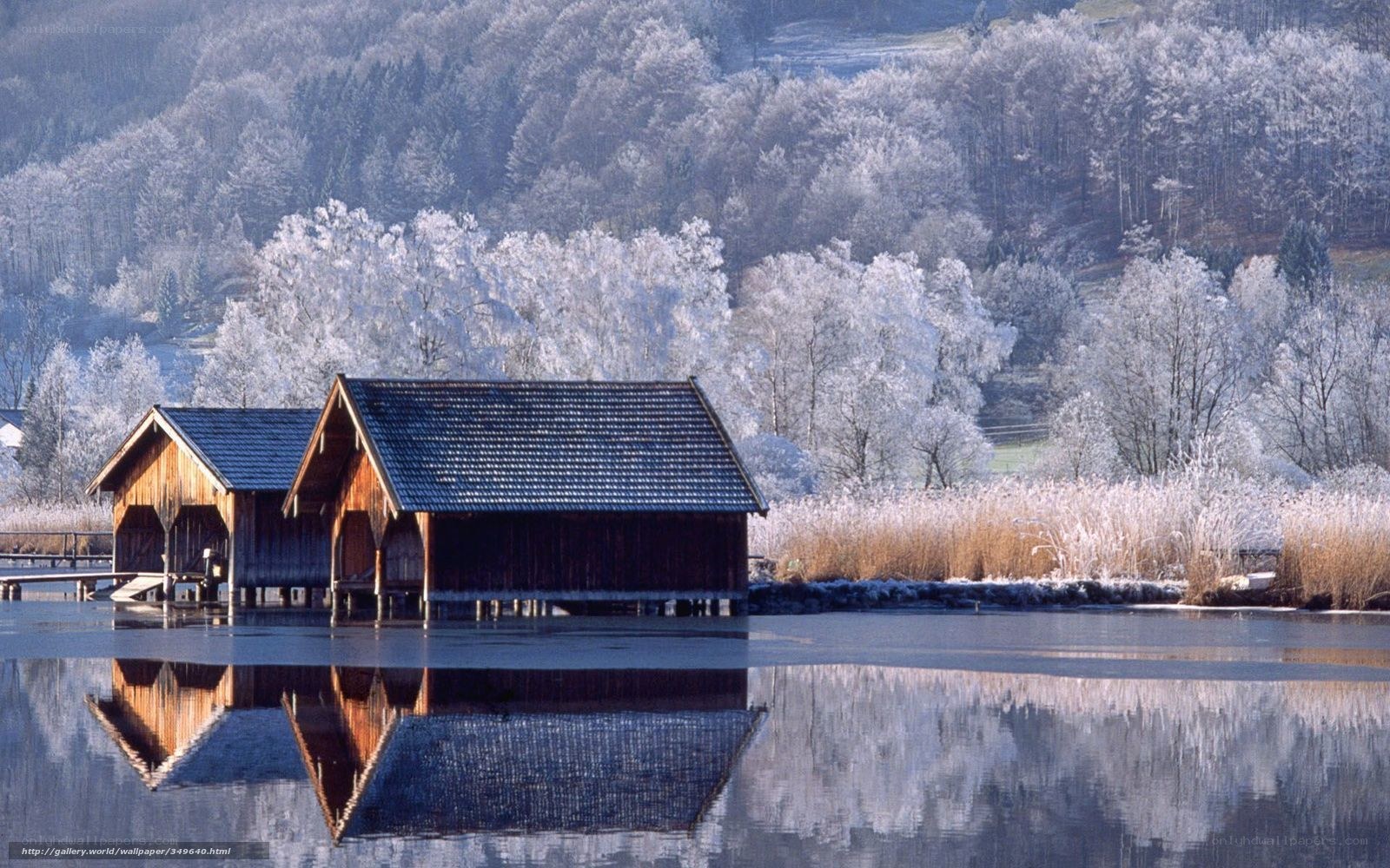 Frosty lake house reflection