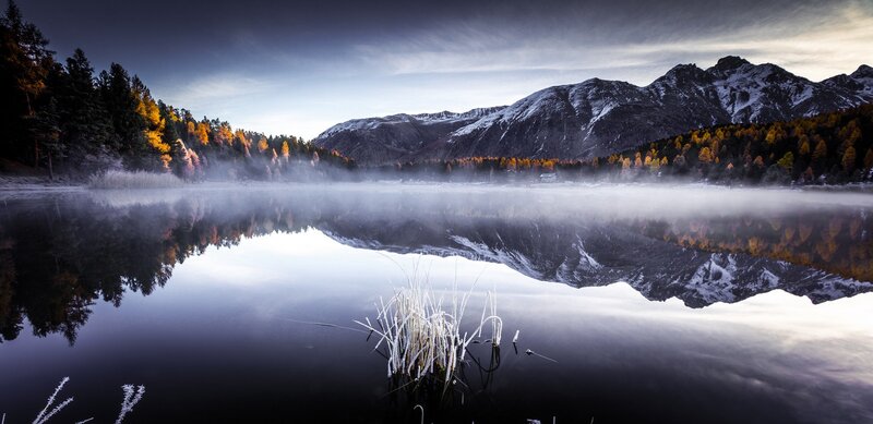 Frosty Lake Reflection — Blue