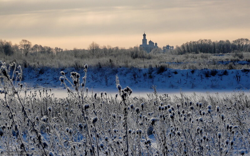 Frosty landscape with church