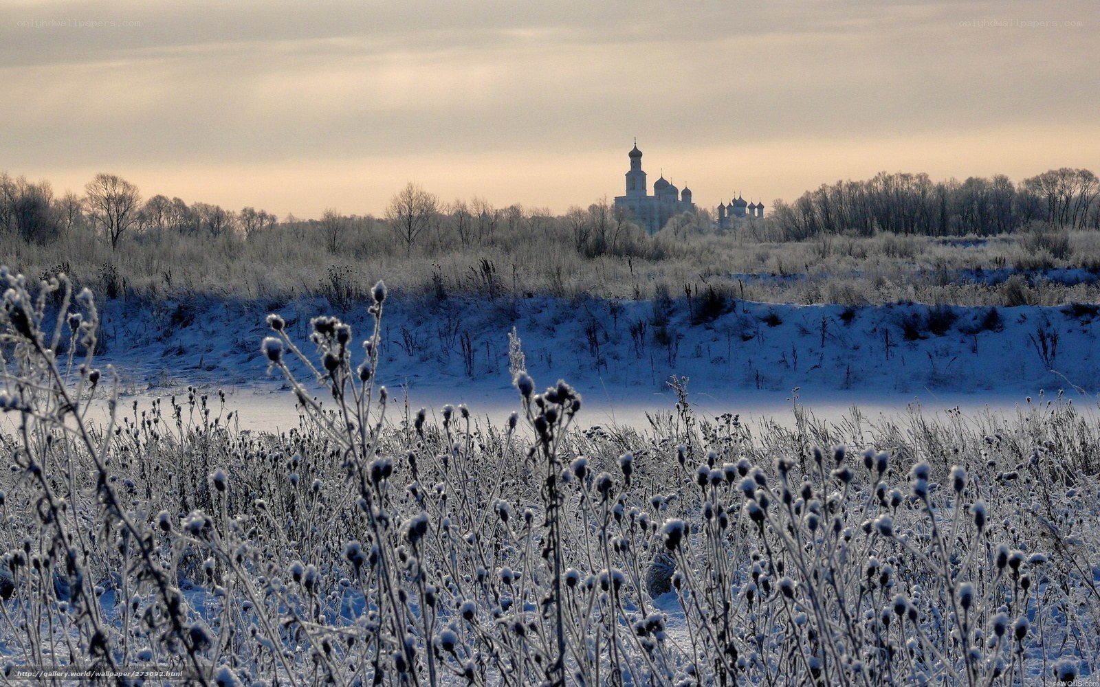 Frosty landscape with church